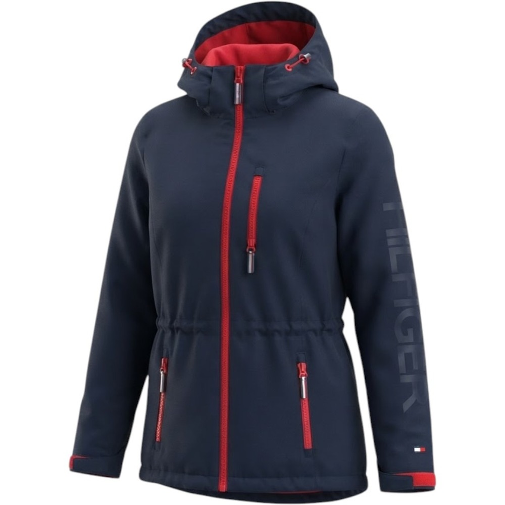 Tommy Hilfiger 3-in-1 All Weather System Jacket Navy Blue Red Hooded Parka Large